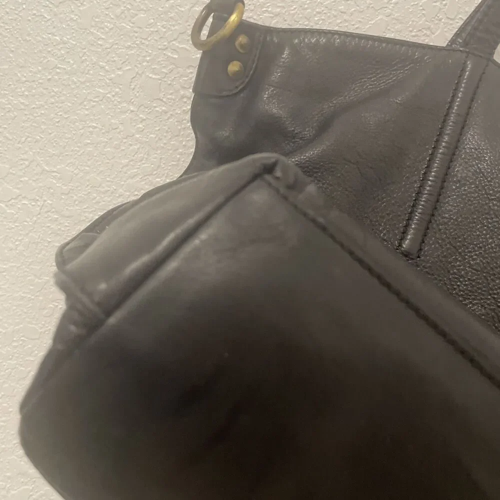 Lucky Brand Tote Black Leather Shoulder Bag Purse Handbag Large